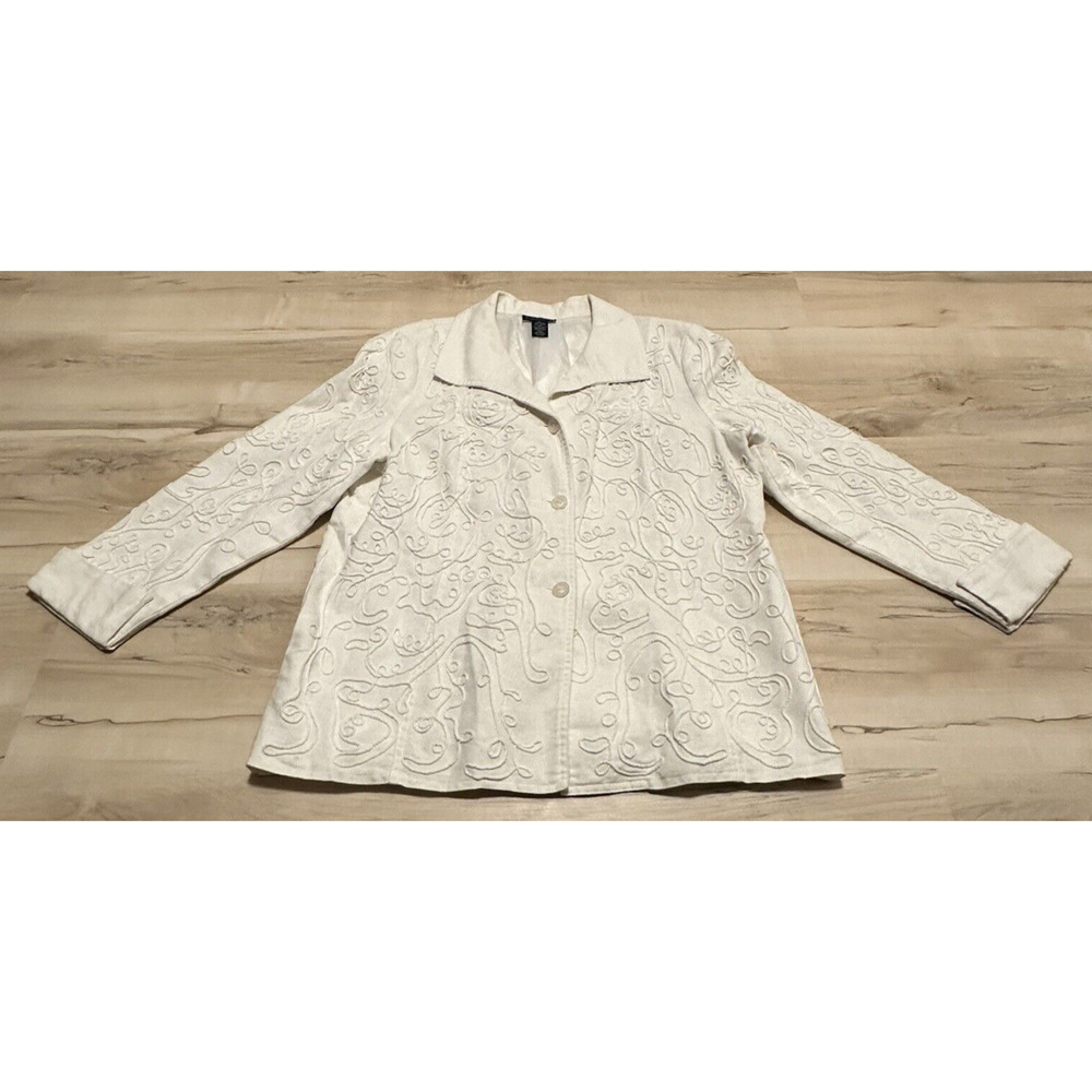DIALOGUE Women Large Jacket Embroidered Button Off‎ White